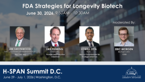 Promotional graphic for H-Span FDA Strategies for Longevity Biotech panel